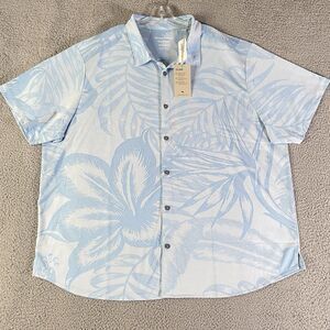 Tommy Bahama Island Zone Shirt Mens 3XLB Big Blue Button Floral Palm Leaves NEW